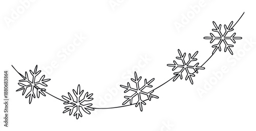 A graceful string of delicate snowflakes creating a charming winter holiday garland, perfect for seasonal celebrations, greeting designs, and festive promotions.