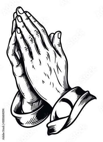 Emotive praying hands gesture symbolizing devotion and hope, perfect for religious publications, spiritual wellness content, and meditative graphic projects