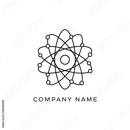 Abstract Atom Structure Logo Design with Orbiting Electrons and Connected Nodes.