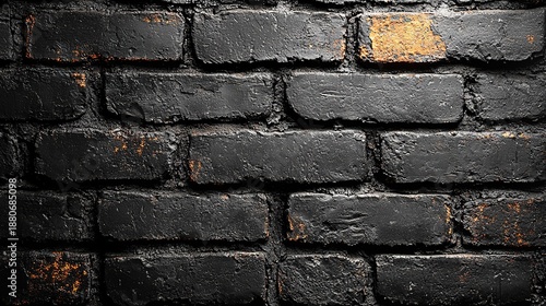 Industrial vintage black brick wall texture, dark gray old bricks background for poster, web and interior design