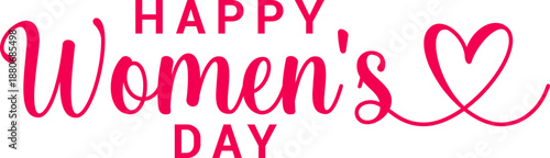 Happy Women's Day hand drawn lettering. Happy Women's Day script calligraphy With red Heart Free Vector .Red text isolated on white for postcard, poster, banner design element. Ready holiday lettering