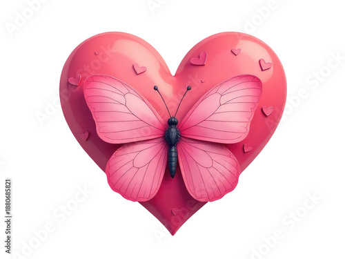 A decorative item featuring a pink heart shape with a butterfly on it, often used for special occasions or as a gift