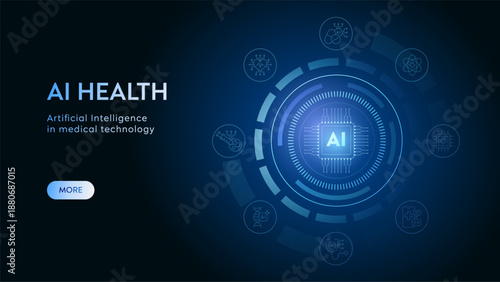 Ai Medical healthcare with health science technology icons for diagnosis artificial intelligence tech concept. Personal health treatment in the future. Futuristic circle abstract on blue background.