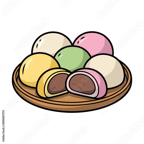 Colorful mochi balls on plate