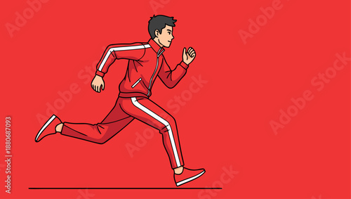 Running man illustration on red background with copy space
