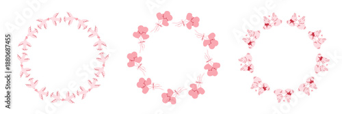 Circle frames set with vintage romantic doves and rabbits in love for Valentine's Day. Hand drawn wreath with empty copy space. Vector illustration for cards, invitations, packaging, branding