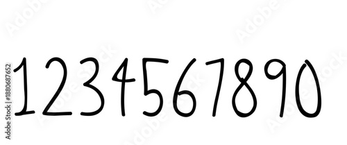 Handwritten Black Numbers 1-0 on white Background