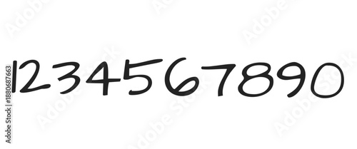 Handwritten Black Numbers Set on Bright white