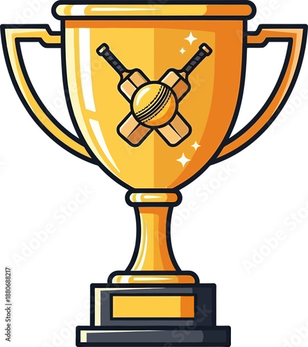Golden Cricket Trophy with Crossed Bats and Ball Championship Victory Award trophy