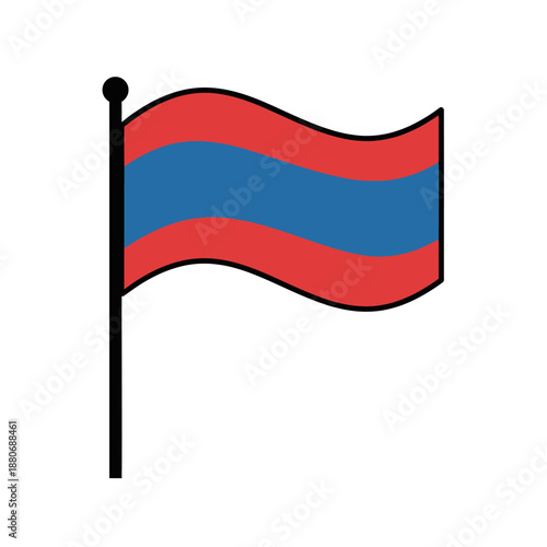 Waving national flag on a flagpole, representing a countrys identity and pride