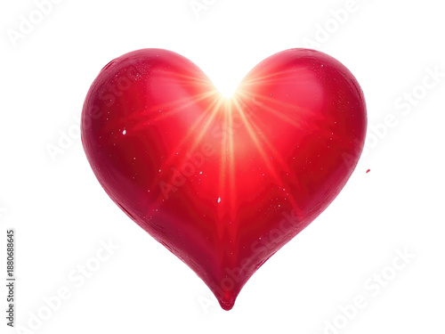 A red heart-shaped object with a starburst in the center, suitable for Valentine's Day or romantic occasions