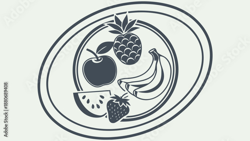 Fresh fruit plate with apple, pineapple, banana, watermelon and strawberry