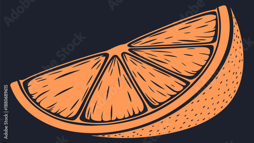 Vibrant orange slice with detailed segments on dark background