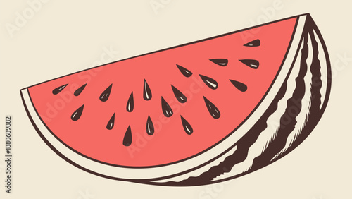 Juicy slice of watermelon with black seeds on beige background