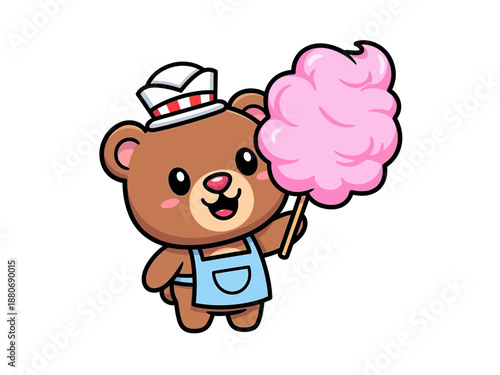 Cartoon bear holding pink candy.
