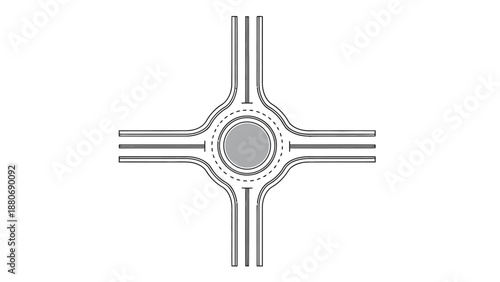 Overhead view of a fourway roundabout intersection