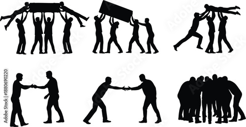 Set of 6 Teamwork Silhouettes Vector Illustrations