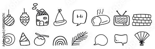 Drawings Hobbies crosswords and dominoes, newspaper, books, leaves, mushrooms, TV doodle element object with leaf,cup, television for nursery school design vector illustration.