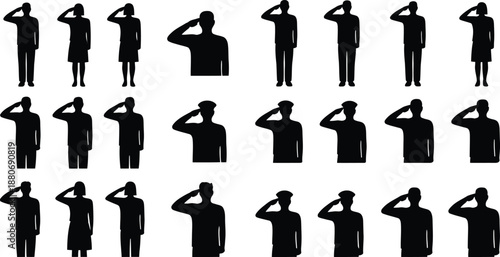 Set of 24 Black Silhouette Saluting People Vector Icons