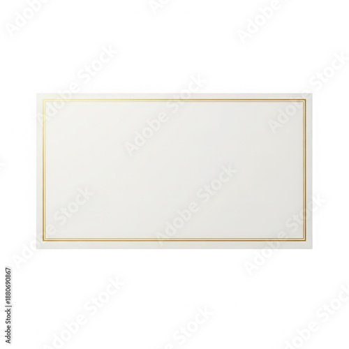 Elegant blank white rectangular card with a thin shimmering gold border for luxurious design isolated on transparent background