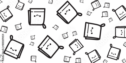 Cute Kawaii Pot Holders Seamless Pattern White Background Vector Art