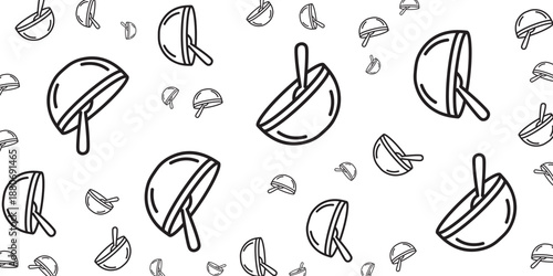 Seamless pattern of black and white cartoon style sliced lemon with a stick