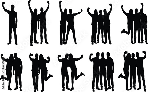 Large, group, of, people, taking, selfies, silhouette, set, featuring, friends, couples, and, individuals, holding, smartphones, isolated, on, white, background, vector, illustration, pack