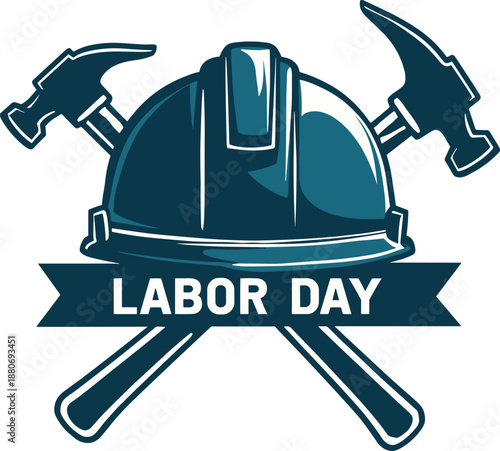 Labor Day Emblem with Hard Hat and Hammers holiday