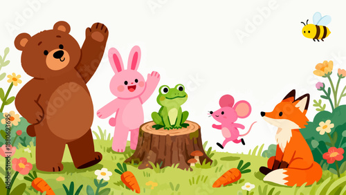 Cute forest animals in a garden