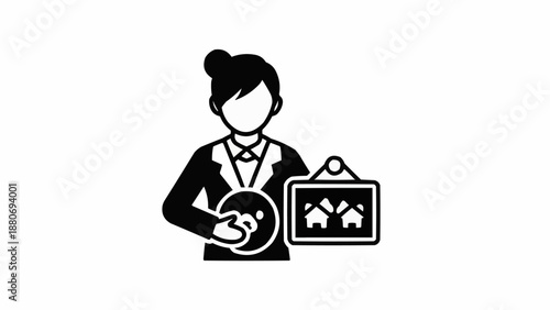 Real Estate Agent Holding House For Sale Sign.