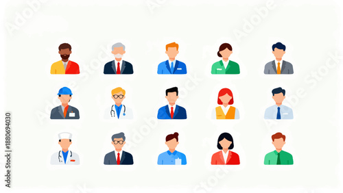 Diverse professional avatars in colorful attire