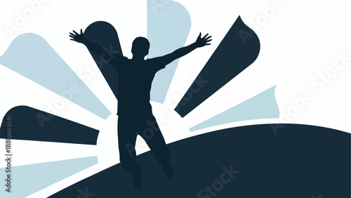 Silhouette of a person with arms outstretched in celebration.