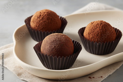 도자기 접시 위에 있는 두쫀쿠, 미니멀리즘 프리미엄 디저트 컨셉