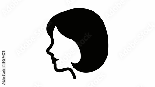 Silhouette of a womans profile with short hair.