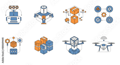 smart logistics concepts illustrating robotics drone delivery and integrated supply chain management for warehouse efficiency.