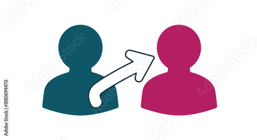 people transfer concept showing an arrow between two human figures symbolizing referral connection or a business exchange process