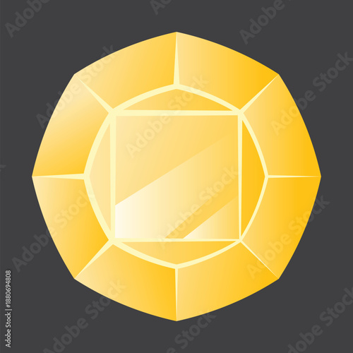 A yellow shiny gemstone. Vector illustration isolated on a dark background