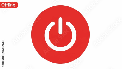 Red power button icon indicating offline status on white background.