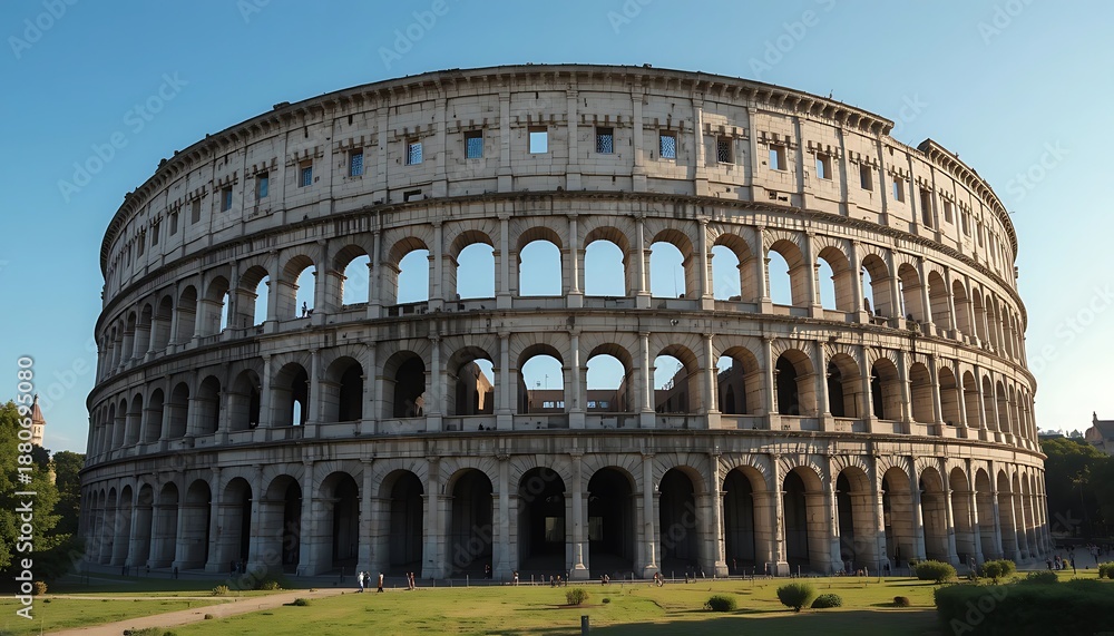 Fototapeta premium Ancient Amphitheater Exterior with Archways Under Clear Sky