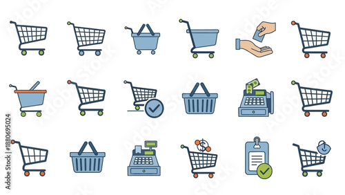 Collection of Various Shopping Cart Icons.