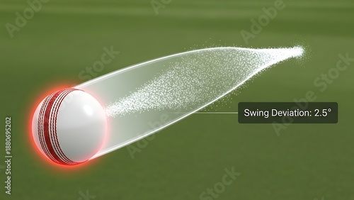 Digital illustration of cricket ball swing deviation angle