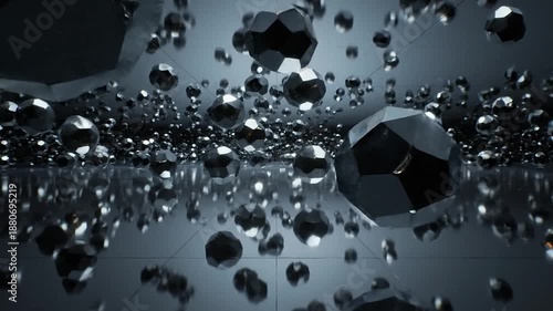 Abstract Faceted Chrome Balls Floating
