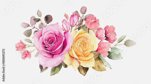 watercolor botanical rose flowers texture template background.Elegant wedding invitation card background . Minimal hand painted Design for wedding or Valentine's Day