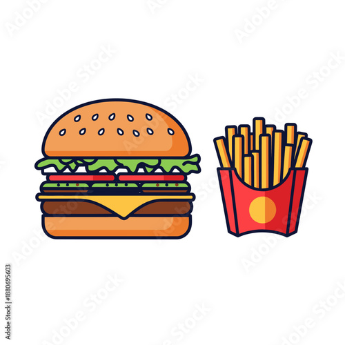 Cartoon Burger and French Fries Illustration.