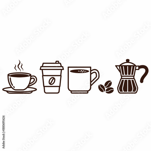 Coffee Cups and Coffee Maker Illustration.