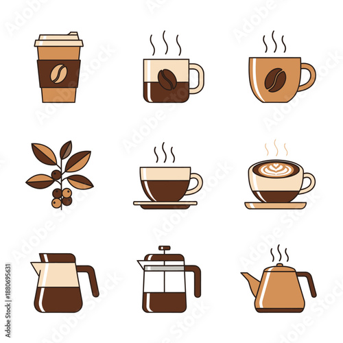Coffee Cups and Coffee Makers Illustration Set.