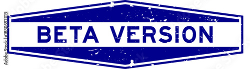 Grunge blue beta version word hexagon rubber seal stamp on white background