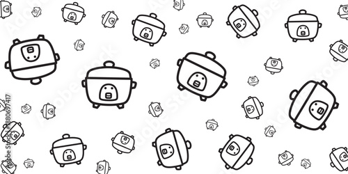 Cute Cartoon Rice Cooker Icons Seamless Pattern Background Illustration