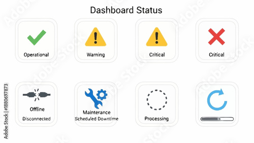 Dashboard Status Icons for System Monitoring and Alerts.