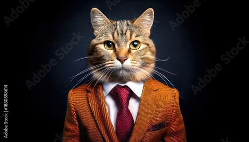 Sophisticated Feline - A Cat Head in a Business Suit.